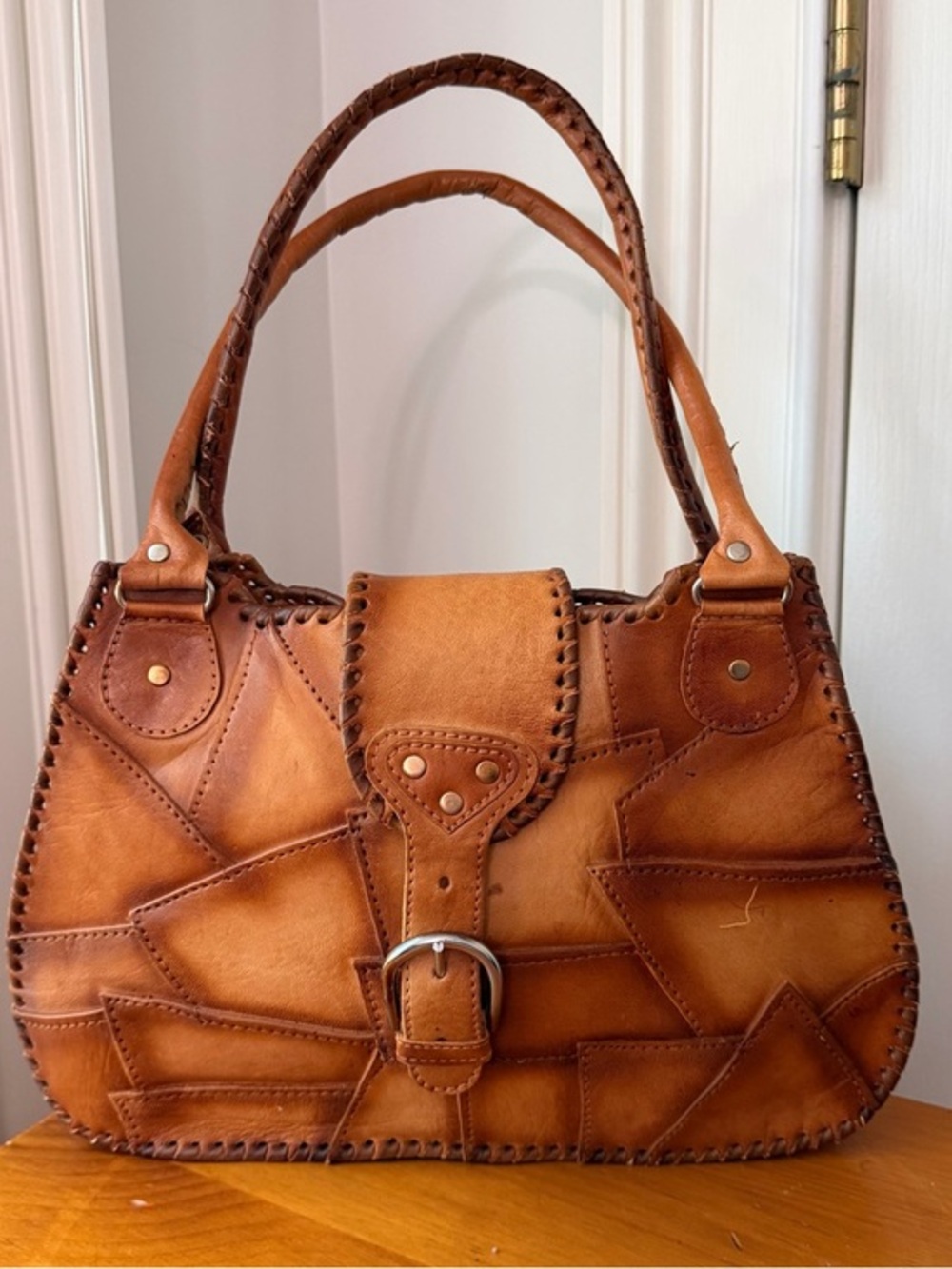 Leather Patchwork Shoulder Bag - Vintage